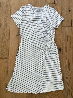 Universal Thread Medium Blue Stripe T Shirt Knit Dress Ruched Shirred Cotton